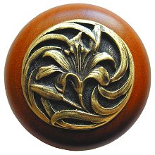 Notting Hill NHW-703C-AB Tiger Lily Wood Knob in Antique Brass /Cherry wood finish